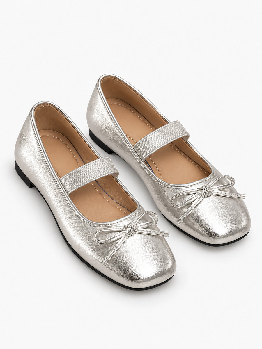 Margaux-Marie – Babies à enfiler bout carré vintage femme – Argent — trois quarts