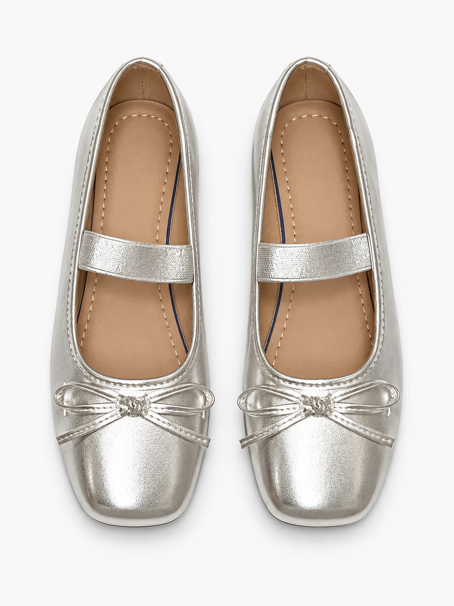 Margaux-Marie – Babies à enfiler bout carré vintage femme – Argent — dessus