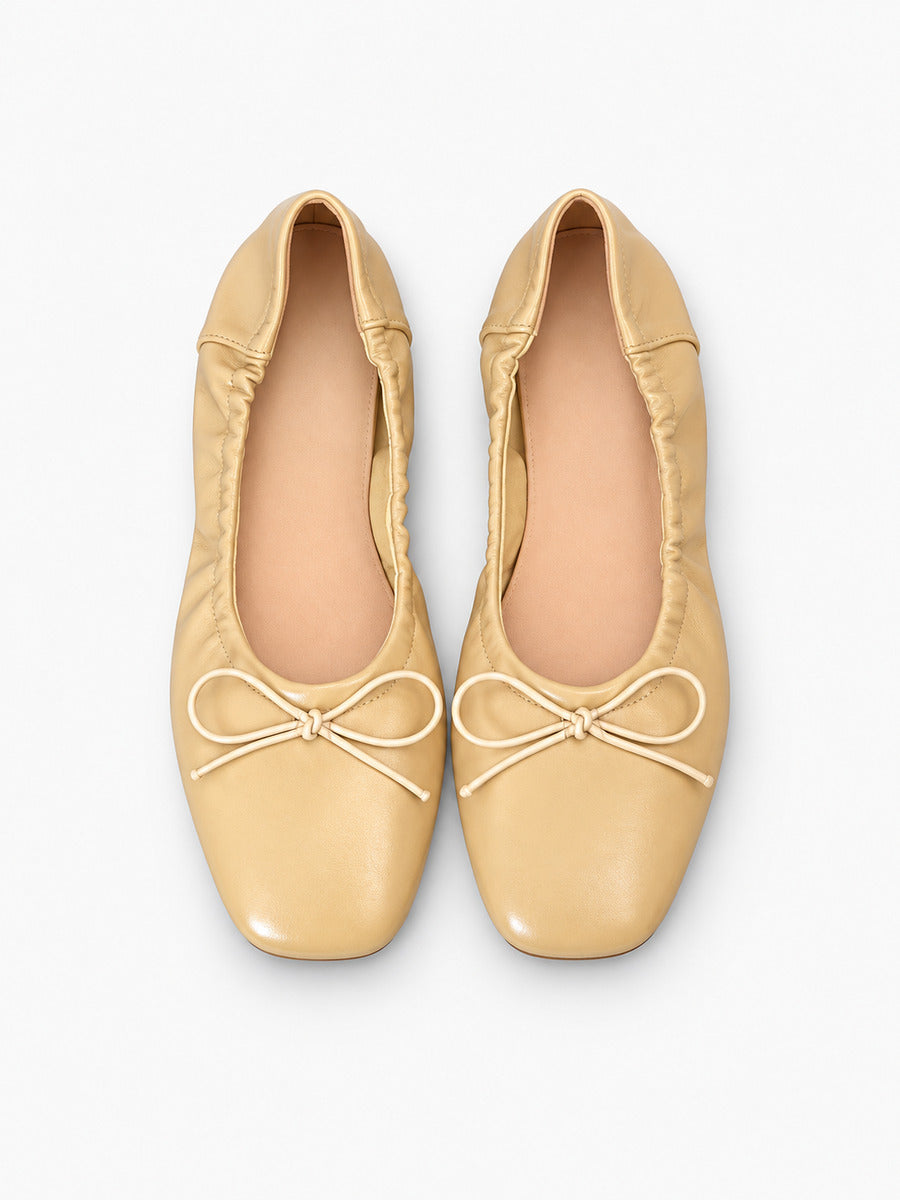 Margaux-Rose – Ballerine à volants et nœud femme – Abricot — dessus