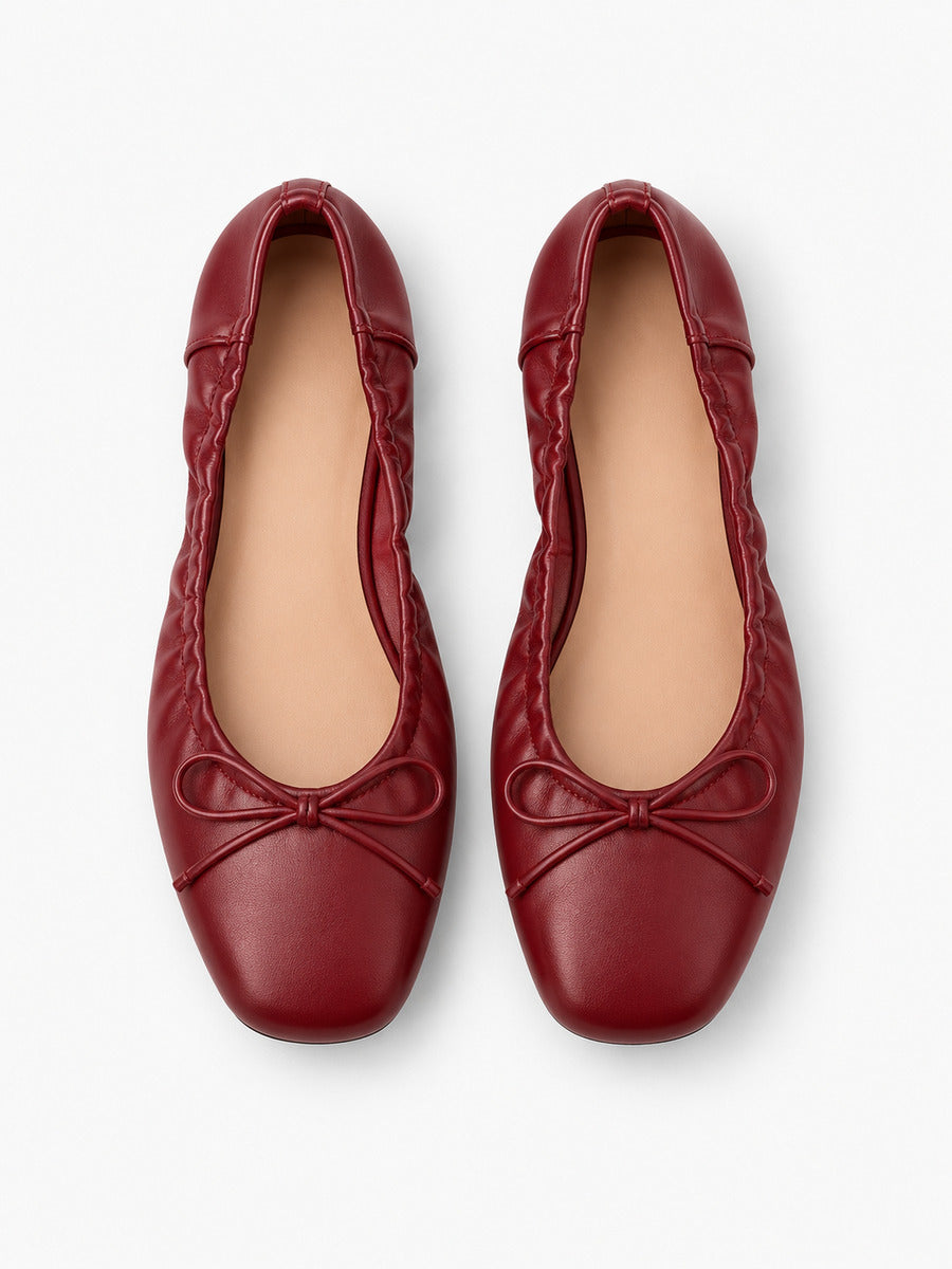 Margaux-Rose – Ballerine à volants et nœud femme – Rouge foncé — dessus
