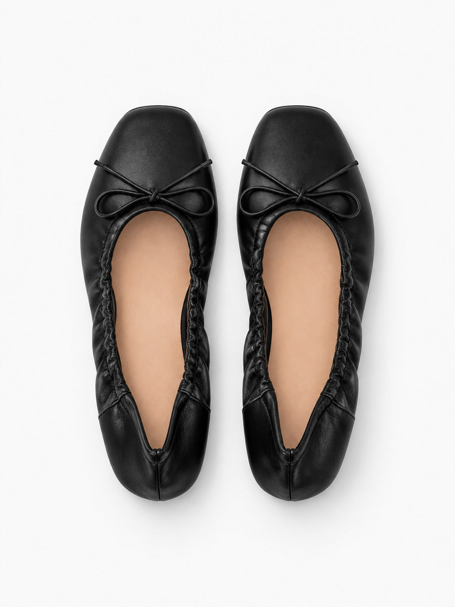 Margaux-Rose – Ballerine à volants et nœud femme – Noir — dessus