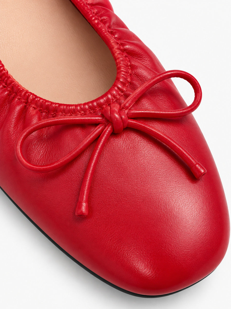 Margaux-Rose – Ballerine à volants et nœud femme – Rouge — détail