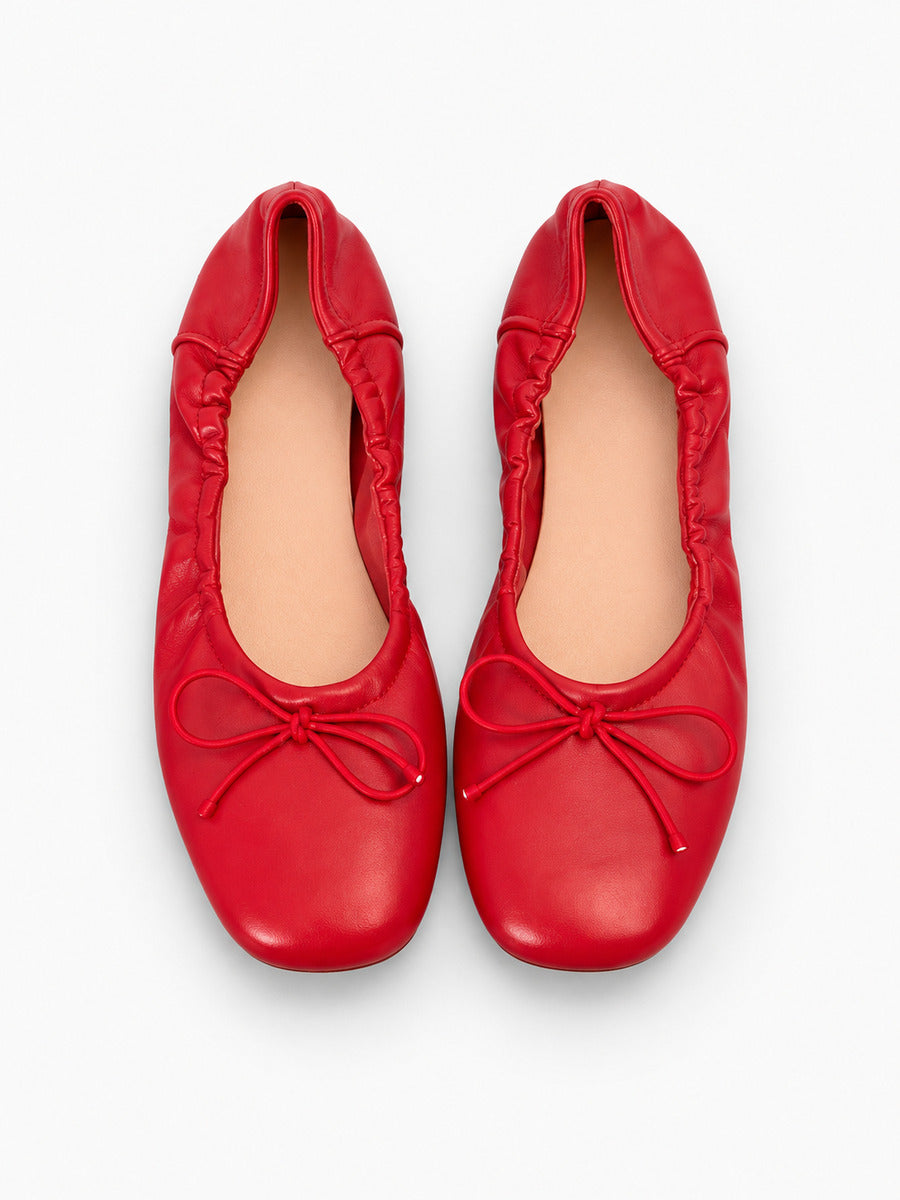 Margaux-Rose – Ballerine à volants et nœud femme – Rouge — dessus