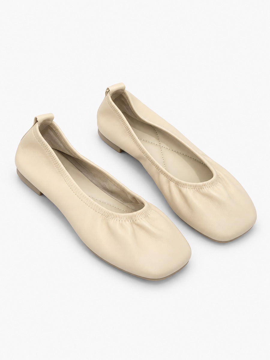 Marine-Rose – Ballerine en cuir souple confortable femme – Beige — trois quarts