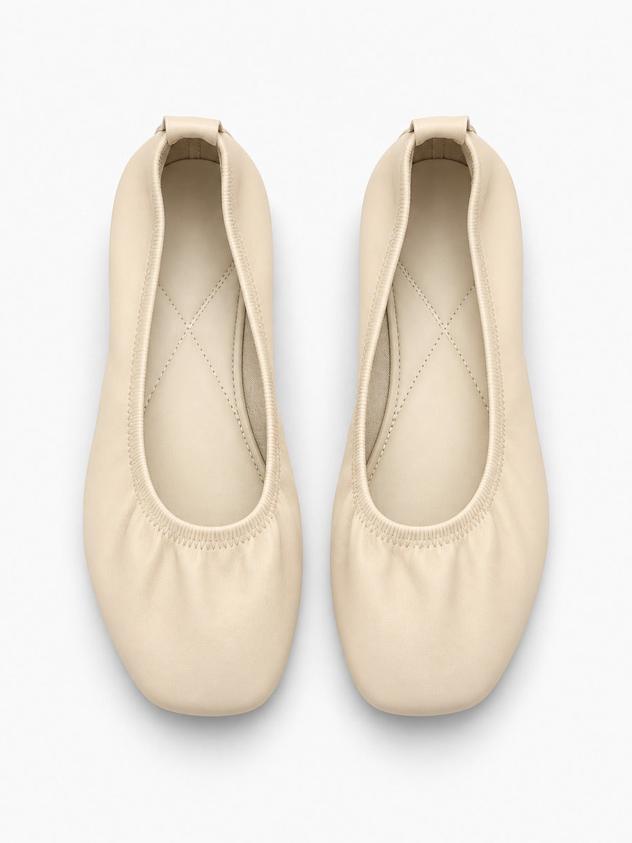 Marine-Rose – Ballerine en cuir souple confortable femme – Beige — dessus