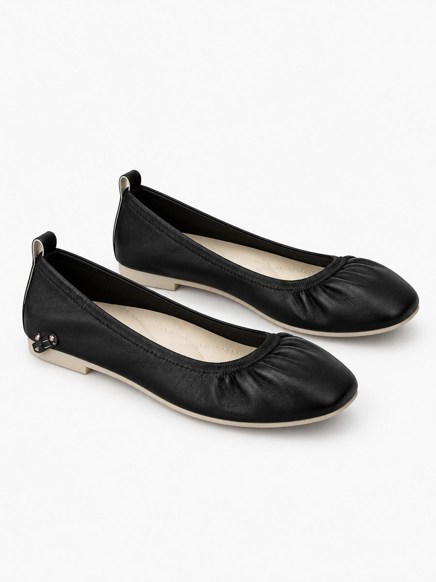 Marine-Rose – Ballerine en cuir souple confortable femme – Noir — trois quarts