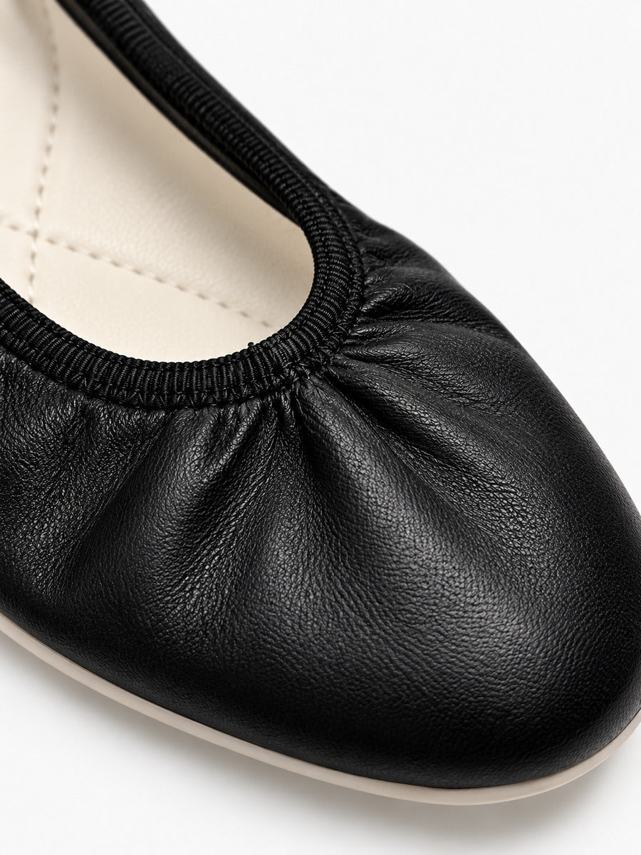Marine-Rose – Ballerine en cuir souple confortable femme – Noir — détail