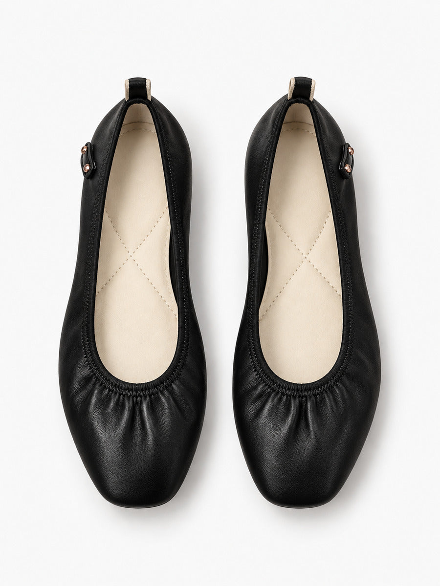 Marine-Rose – Ballerine en cuir souple confortable femme – Noir — dessus