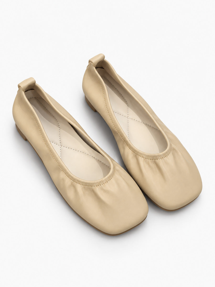 Marine-Rose – Ballerine en cuir souple confortable femme – Abricot — trois quarts