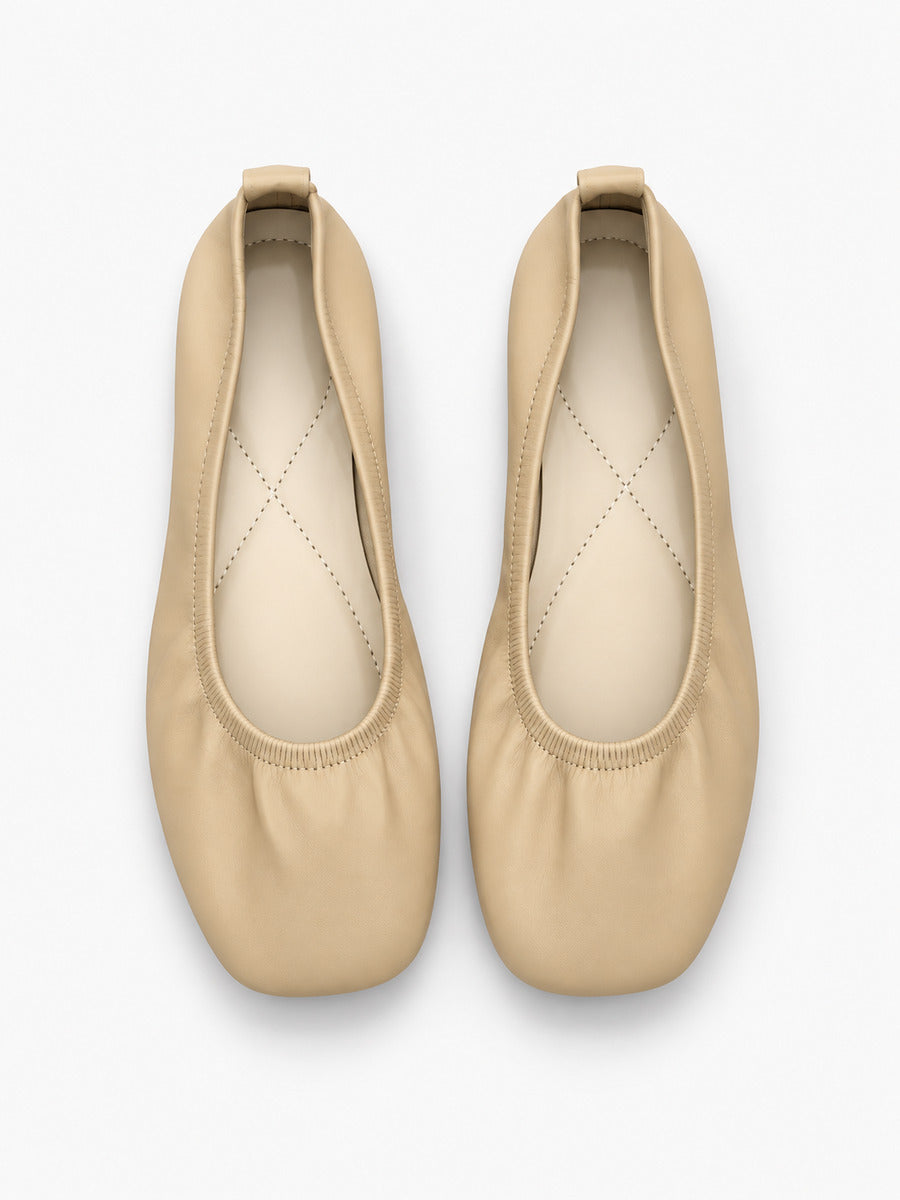 Marine-Rose – Ballerine en cuir souple confortable femme – Abricot — dessus