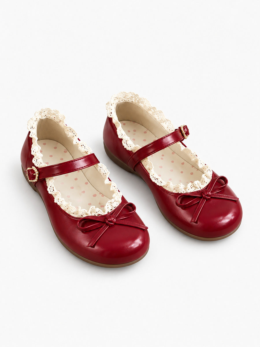 Maud-Marie – Ballerine mignonne à bout rond femme – Rouge bordeaux — trois quarts
