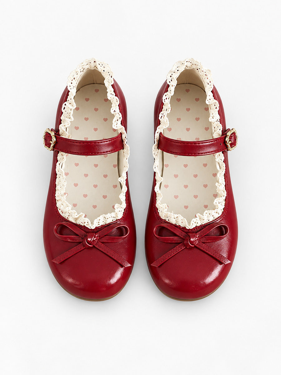 Maud-Marie – Ballerine mignonne à bout rond femme – Rouge bordeaux — dessus