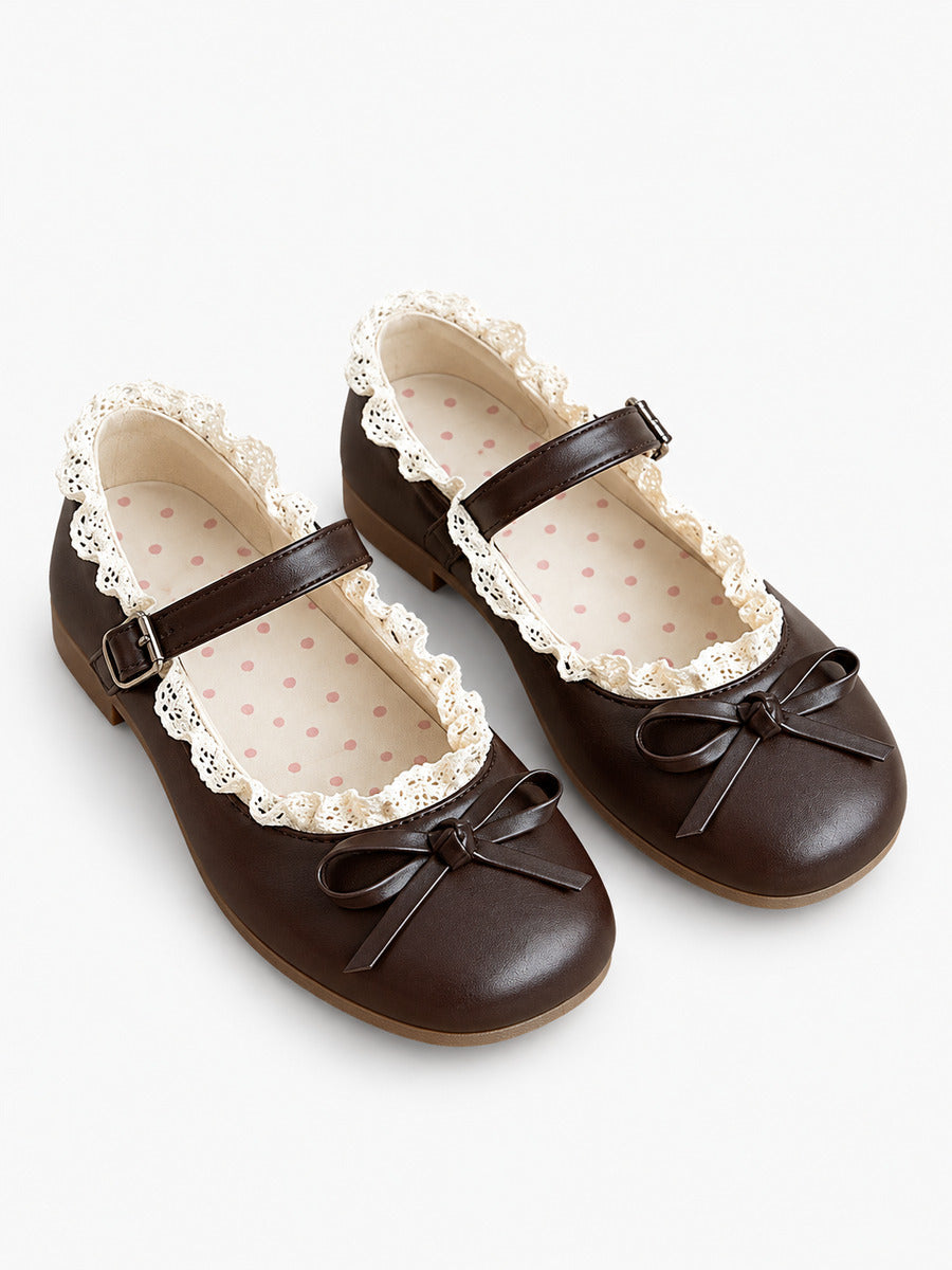 Maud-Marie – Ballerine mignonne à bout rond femme – Café — trois quarts