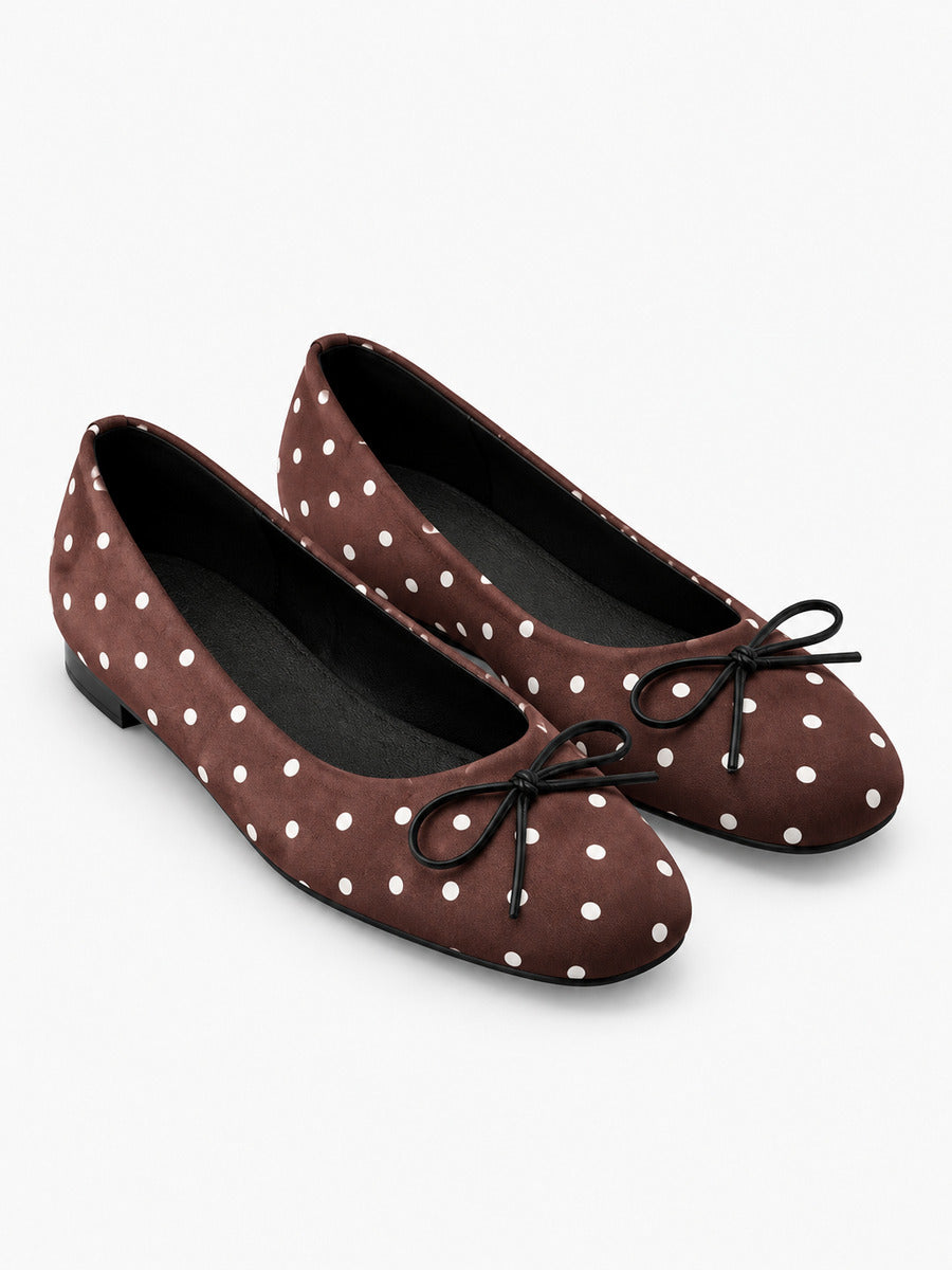 Maud-Rose – Ballerine à pois semelle souple femme – Marron — trois quarts