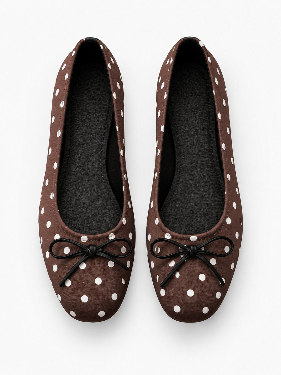 Maud-Rose – Ballerine à pois semelle souple femme – Marron — dessus