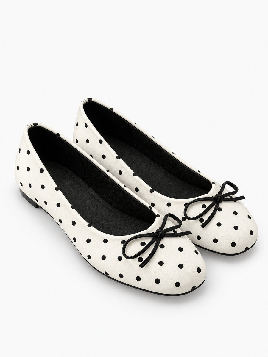 Maud-Rose – Ballerine à pois semelle souple femme – Beige — trois quarts
