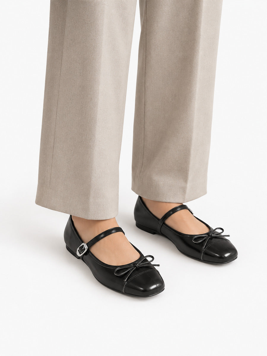 Mathilde-Rose – Ballerine vintage à nœud papillon femme – Noir — portée