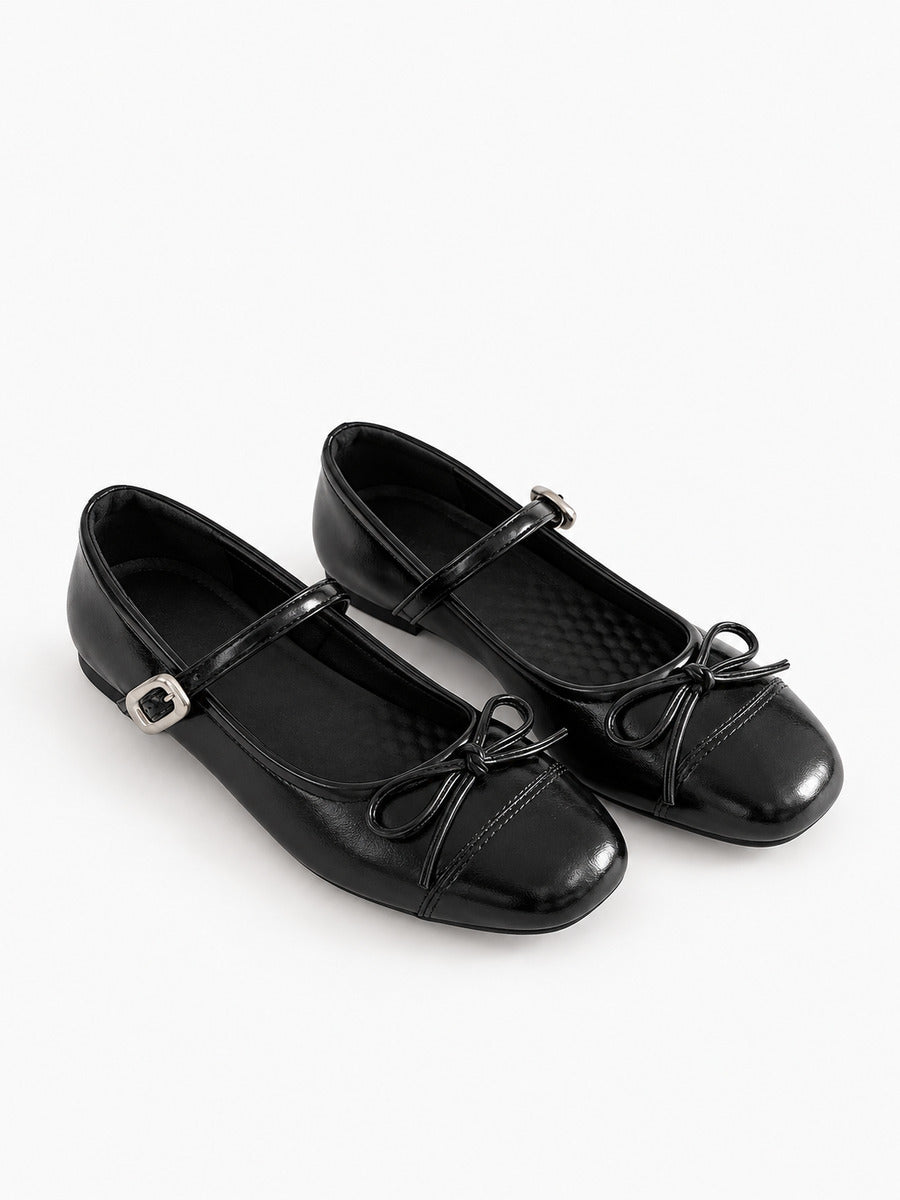 Mathilde-Rose – Ballerine vintage à nœud papillon femme – Noir — trois quarts