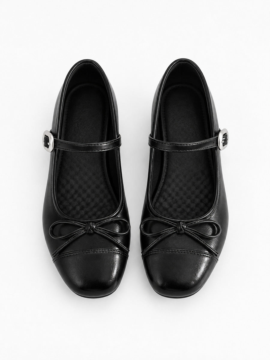 Mathilde-Rose – Ballerine vintage à nœud papillon femme – Noir — dessus
