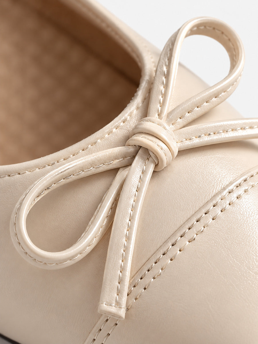 Mathilde-Rose – Ballerine vintage à nœud papillon femme – Beige — détail