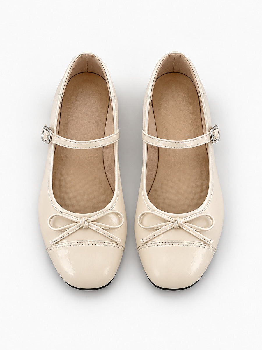 Mathilde-Rose – Ballerine vintage à nœud papillon femme – Beige — dessus