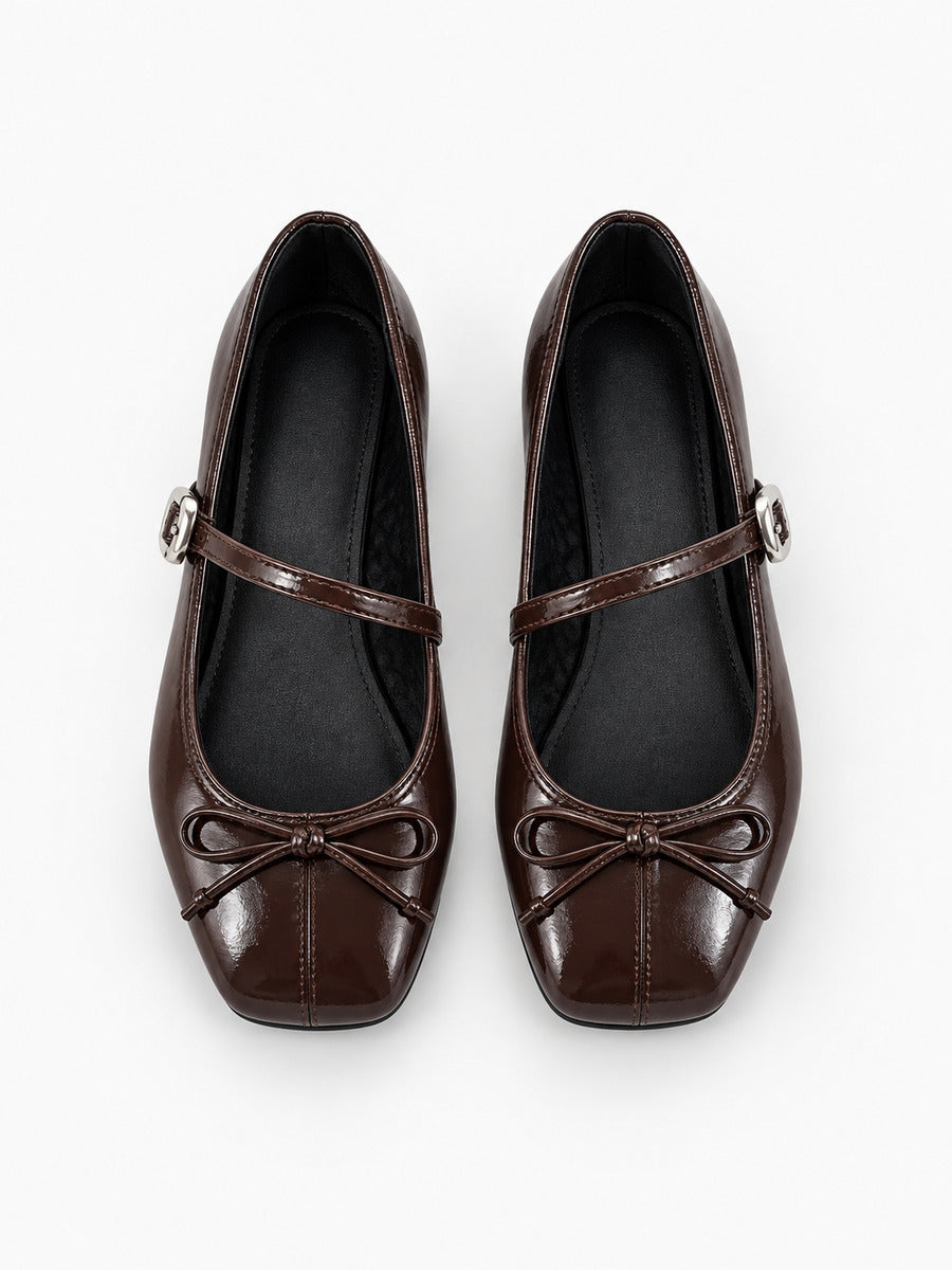 Mathilde-Rose – Ballerine vintage à nœud papillon femme – Marron — dessus