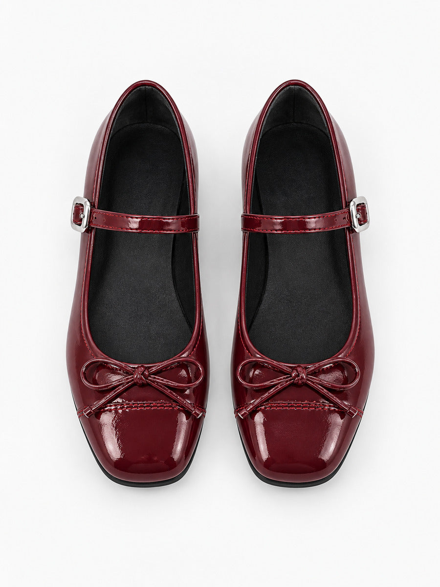 Mathilde-Rose – Ballerine vintage à nœud papillon femme – Rouge bordeaux — dessus