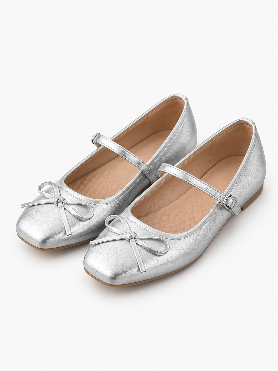 Mélanie-Marie – Babies légères à nœud papillon femme – Argent — trois quarts