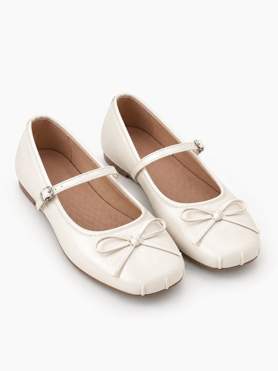 Mélanie-Marie – Babies légères à nœud papillon femme – Beige — trois quarts