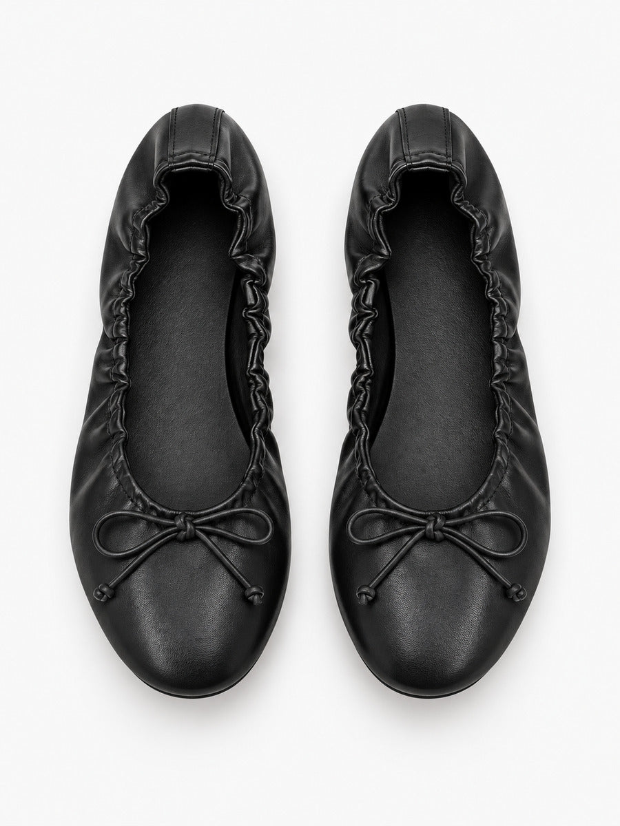 Mélanie-Rose – Babies en cuir souple à nœud femme – Noir — dessus