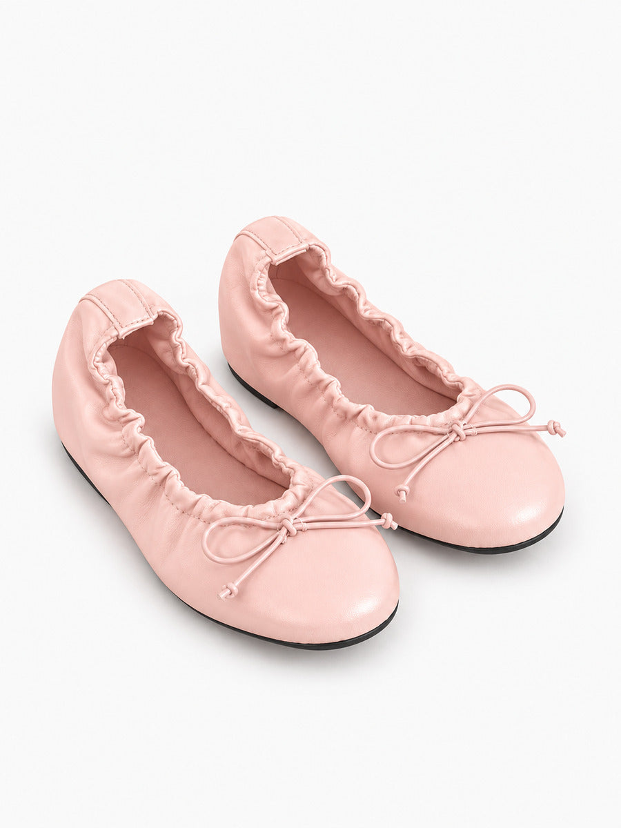 Mélanie-Rose – Babies en cuir souple à nœud femme – Rose — trois quarts
