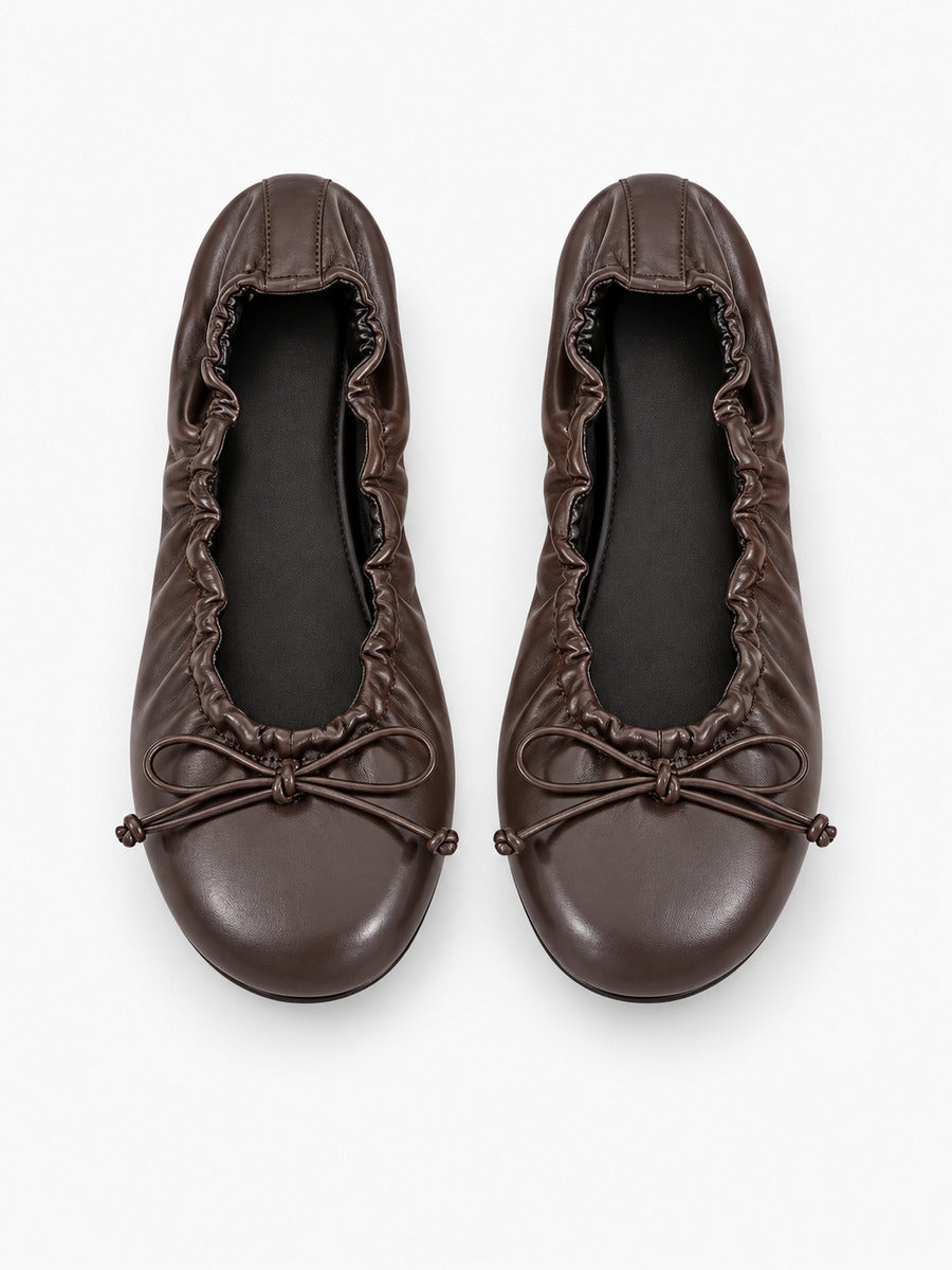 Mélanie-Rose – Babies en cuir souple à nœud femme – Marron — dessus