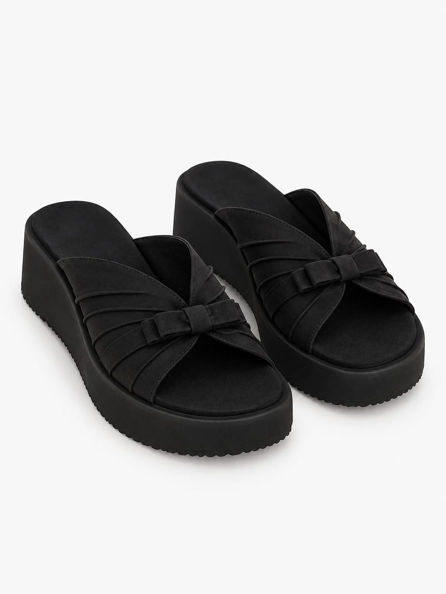 Morgane-Marie – Mule plateforme à nœud papillon femme – Noir — trois quarts