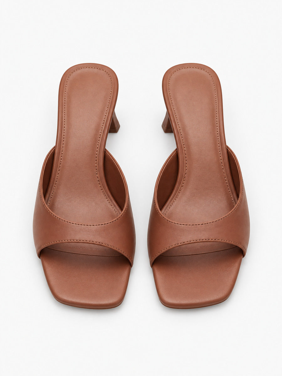 Noa-Marie – Mule à bout carré ouvert et talon épais femme – Marron — dessus