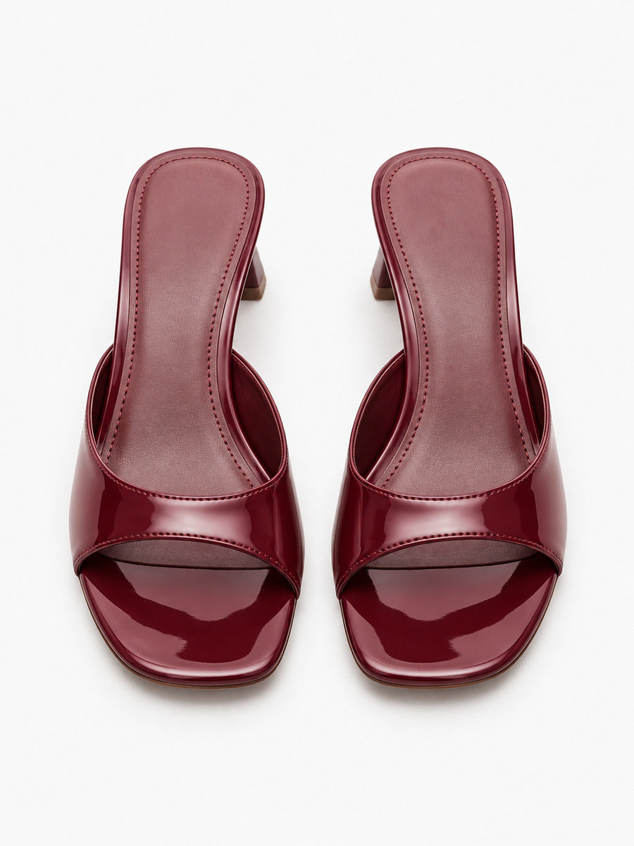 Noa-Marie – Mule à bout carré ouvert et talon épais femme – Rouge bordeaux — dessus