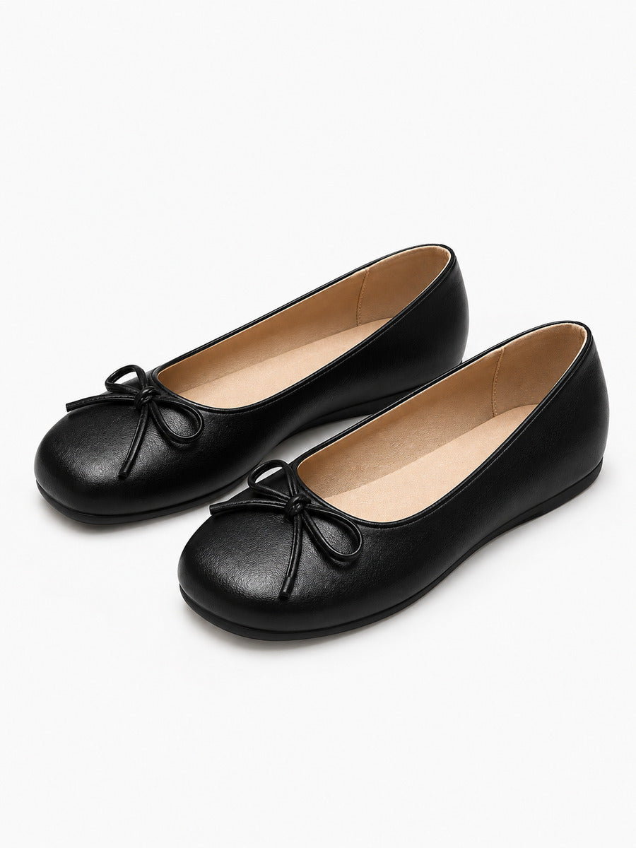 Noa-Rose – Babies en cuir à nœud papillon doux femme – Noir — trois quarts