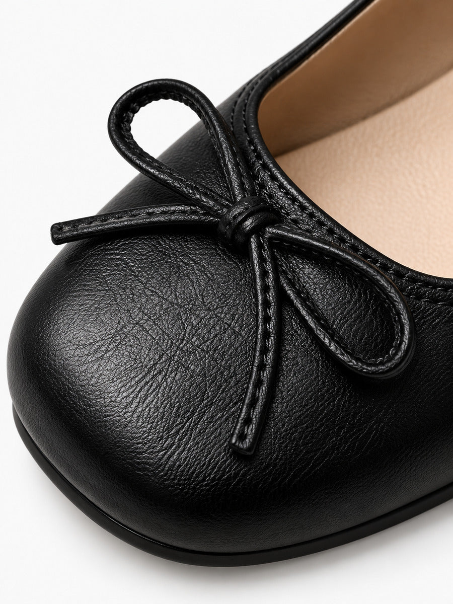 Noa-Rose – Babies en cuir à nœud papillon doux femme – Noir — détail