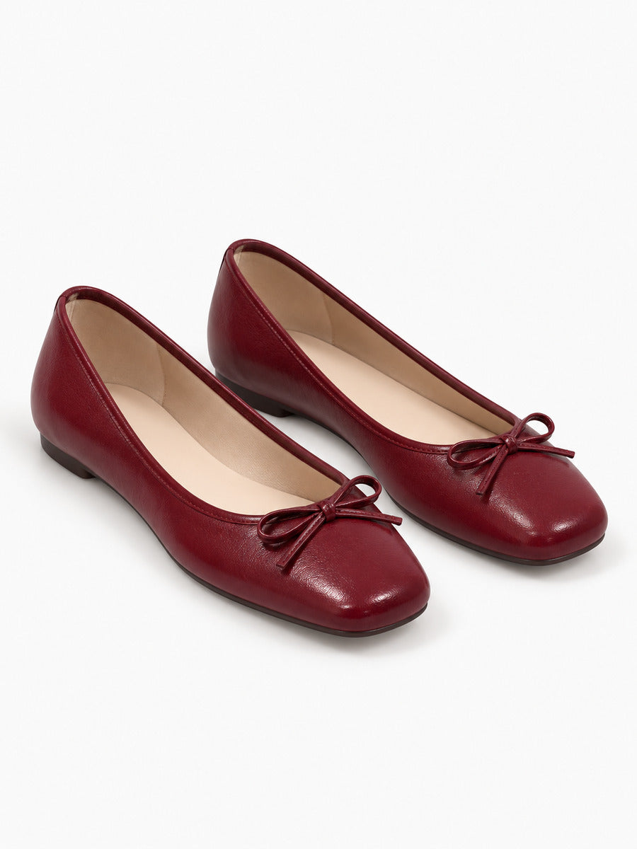 Noa-Rose – Babies en cuir à nœud papillon doux femme – Rouge bordeaux — trois quarts