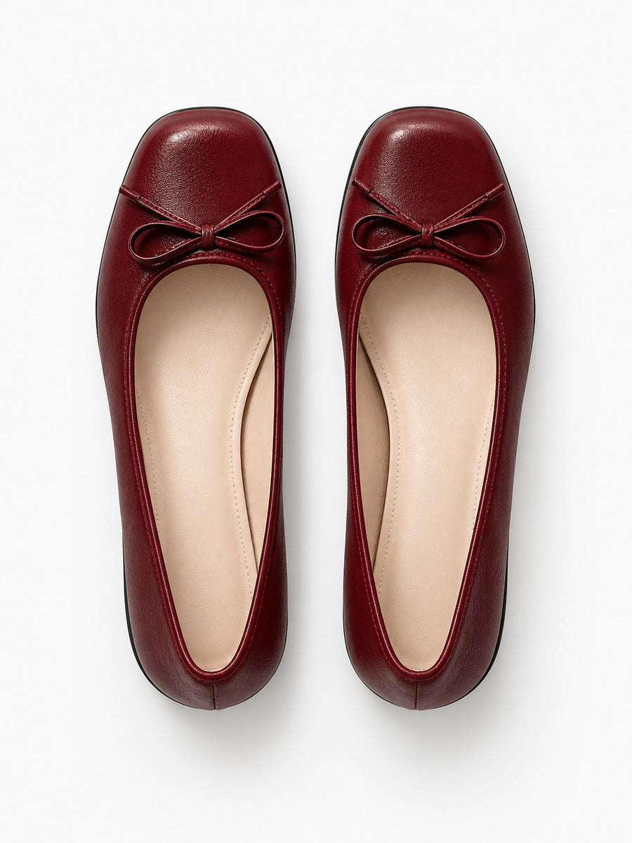 Noa-Rose – Babies en cuir à nœud papillon doux femme – Rouge bordeaux — dessus