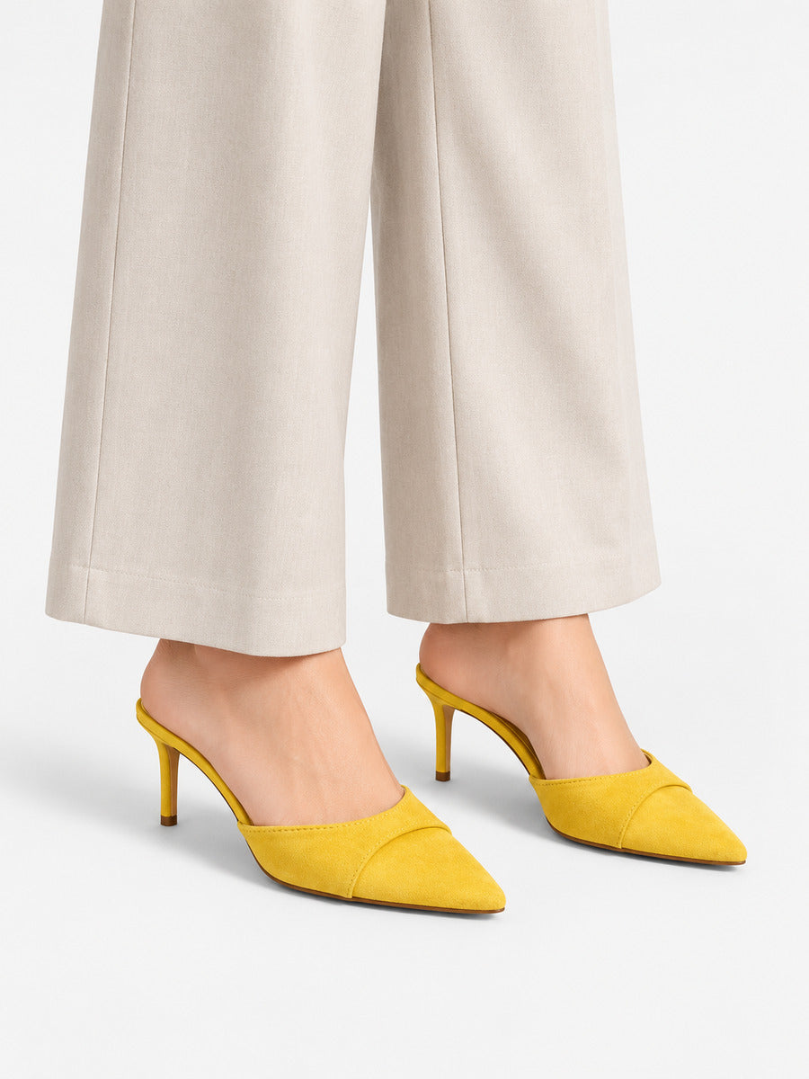 Olivia-Marie – Mule de mariage à talon fin femme – Jaune — portée