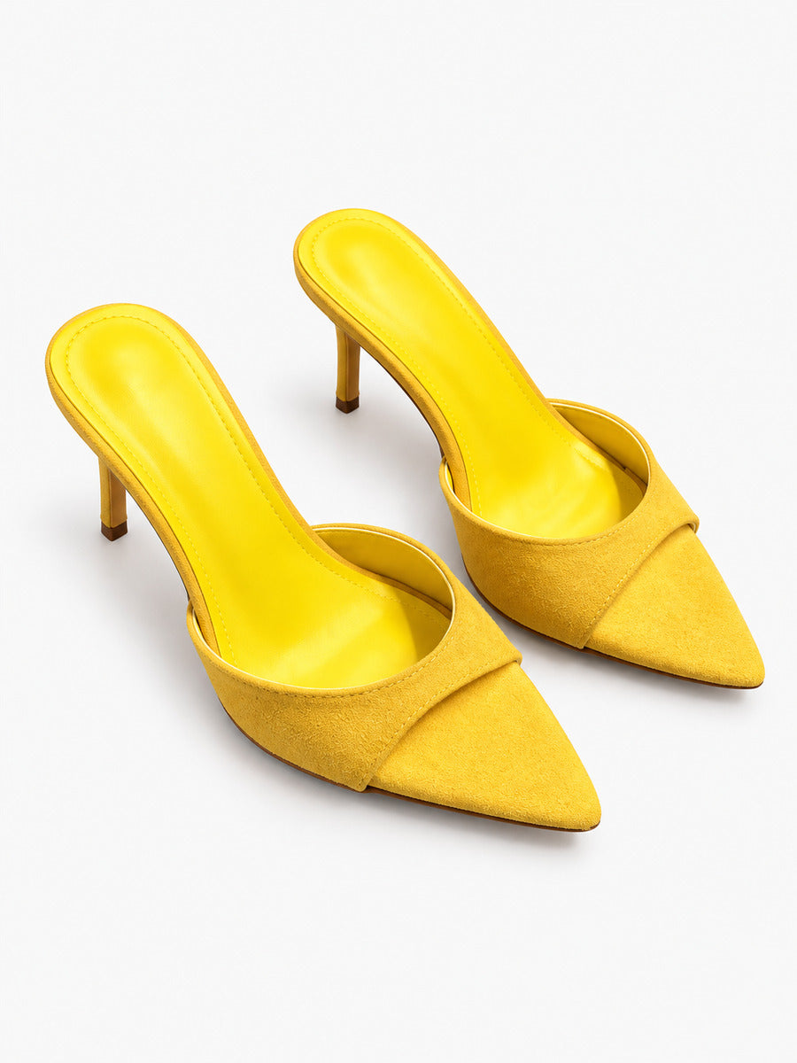 Olivia-Marie – Mule de mariage à talon fin femme – Jaune — trois quarts