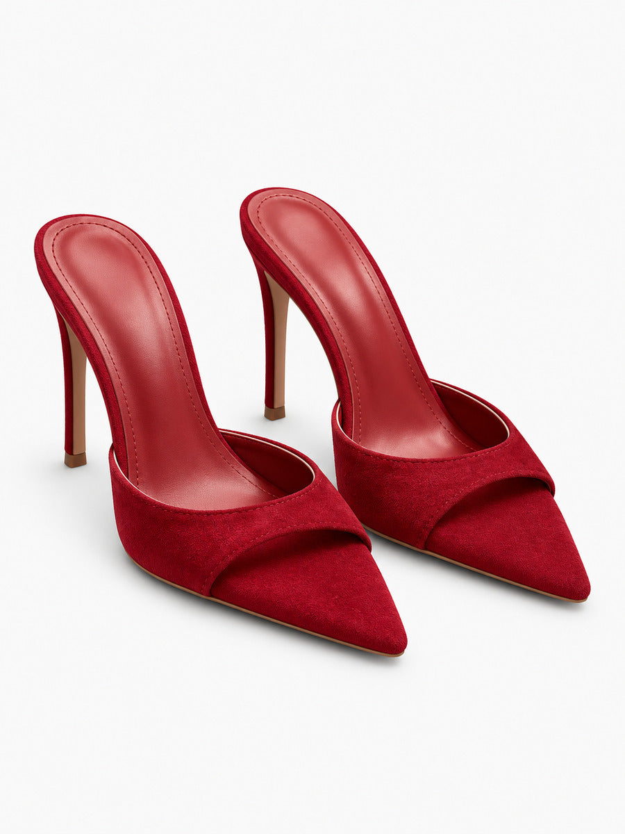 Olivia-Marie – Mule de mariage à talon fin femme – Rouge — trois quarts