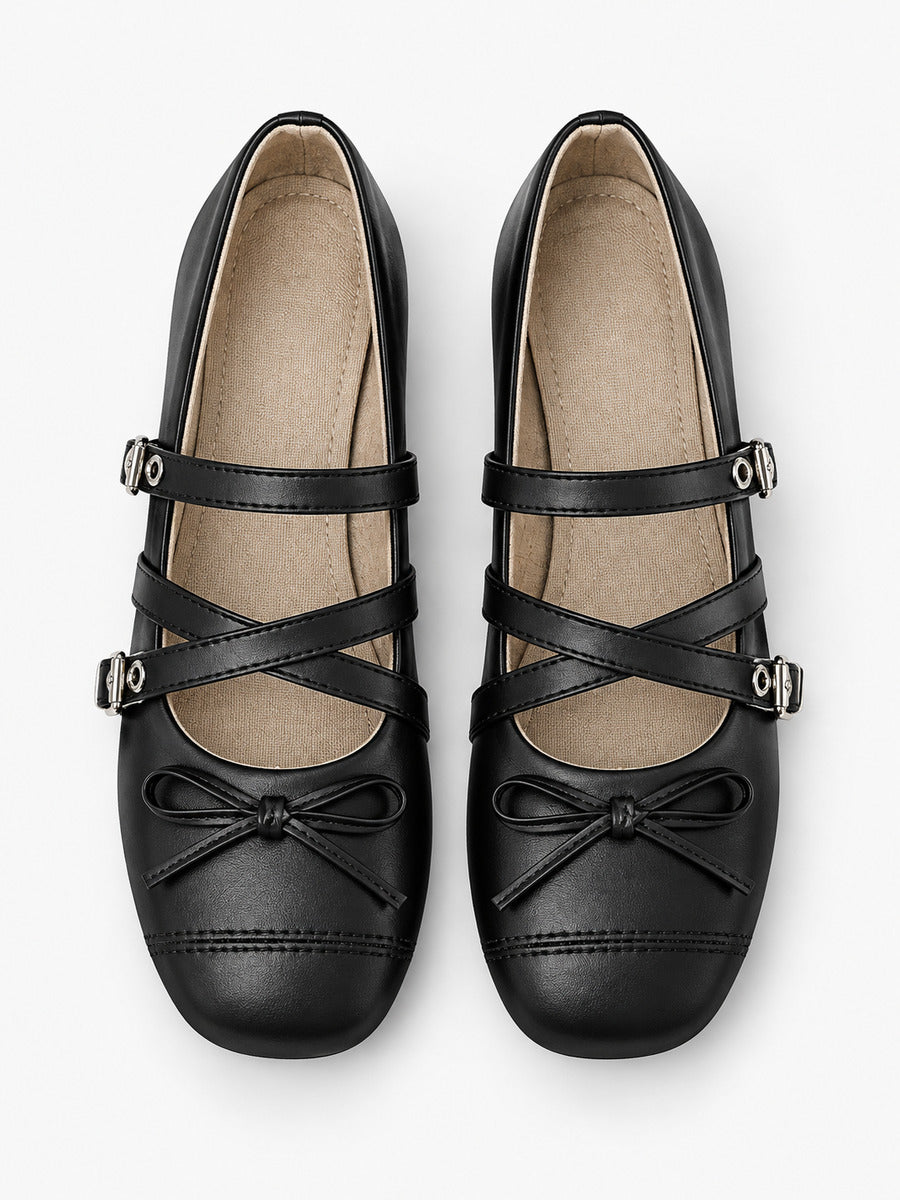 Olivia-Rose – Babies à double bride femme – Noir — dessus