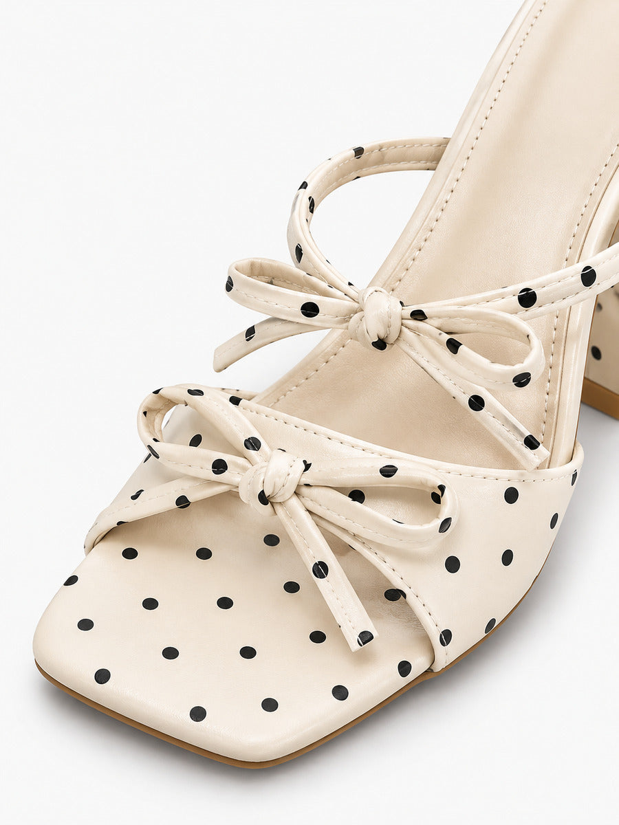 Pauline-Marie – Mule à pois et nœud papillon femme – Beige — détail