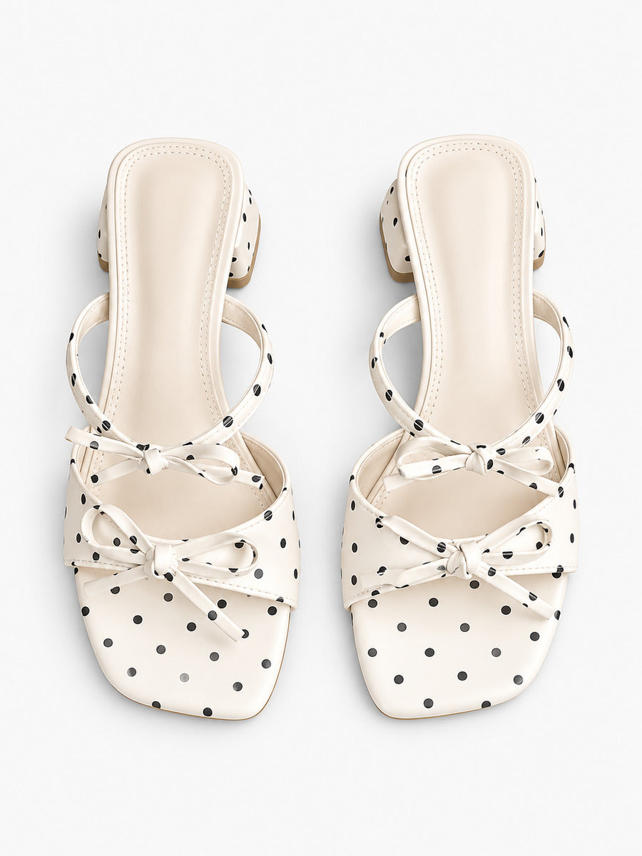 Pauline-Marie – Mule à pois et nœud papillon femme – Beige — dessus