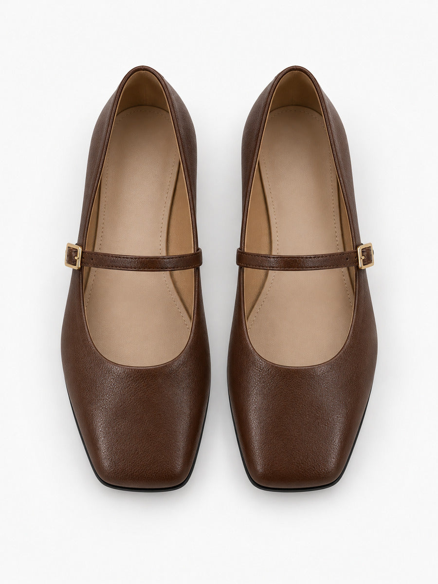Pauline-Rose – Babies en cuir souple bout carré femme – Marron — dessus