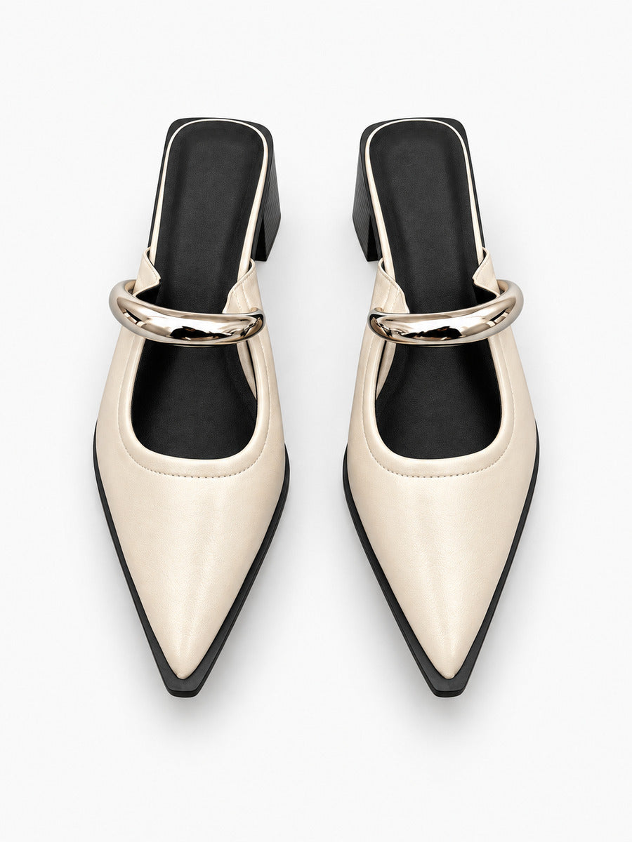 Rachel-Marie – Mule à bout fermé et détail métal femme – Beige — dessus