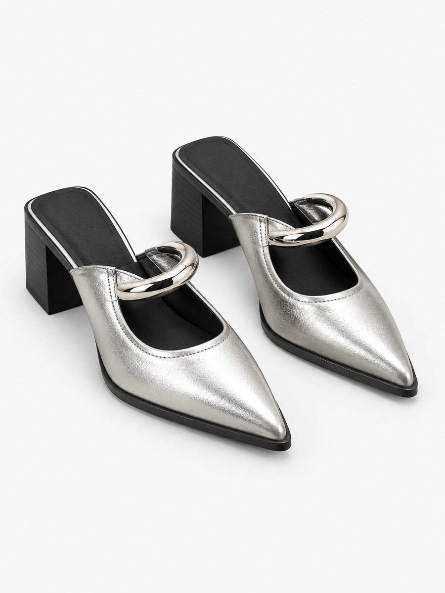 Rachel-Marie – Mule à bout fermé et détail métal femme – Argent — trois quarts