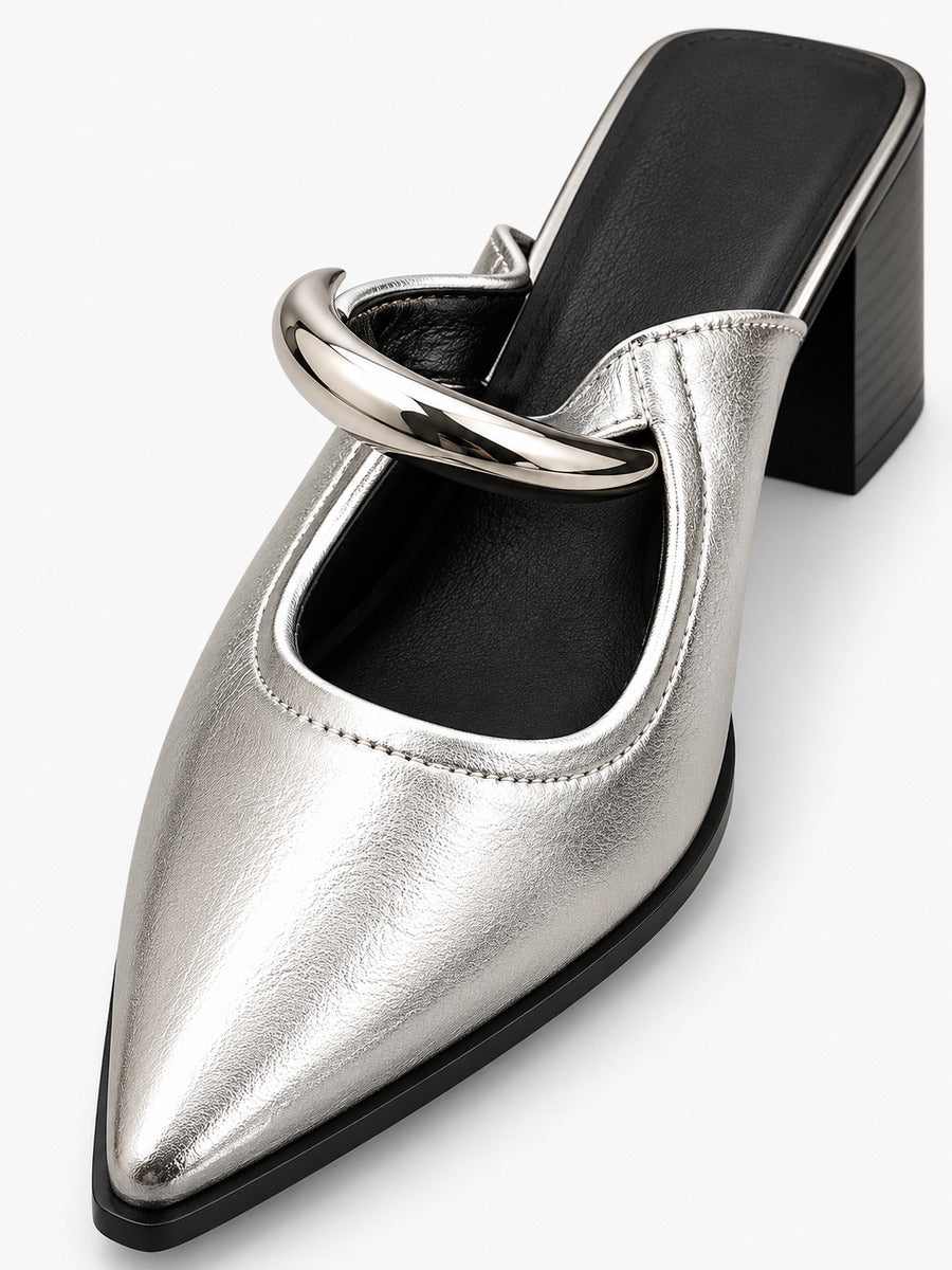 Rachel-Marie – Mule à bout fermé et détail métal femme – Argent — détail