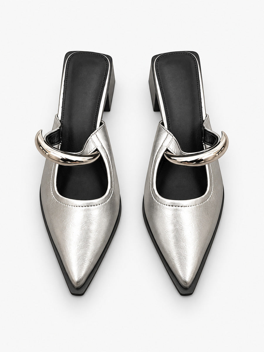 Rachel-Marie – Mule à bout fermé et détail métal femme – Argent — dessus
